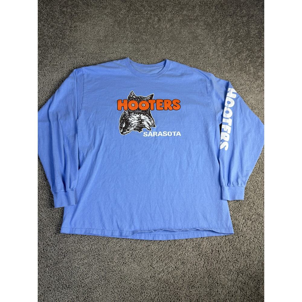 Hooters Shirt Mens XL Blue Long Sleeve Sarasota Graphic Crew Neck Cotton